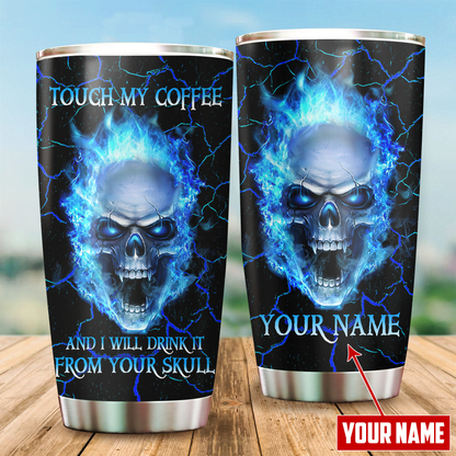 Customize Name Blue Skull Steel Tumbler