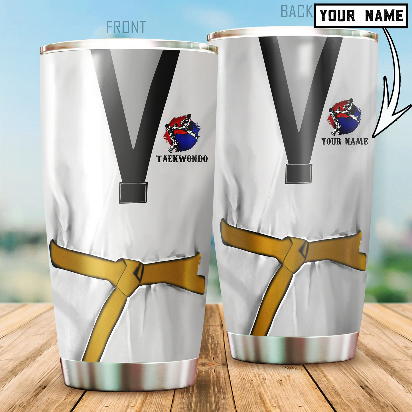 Customize Name Teakwondo Steel Tumbler For Men And Women