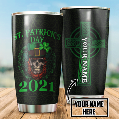 Irish St Patrick Day Skull Stainless Steel Tumbler DA18022105  Custom Name XT