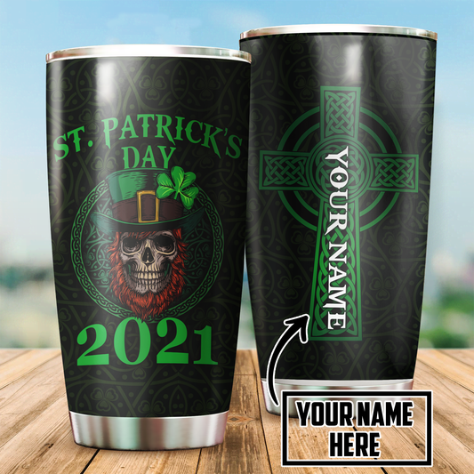 Irish St Patrick Day Skull Stainless Steel Tumbler DA18022105  Custom Name XT