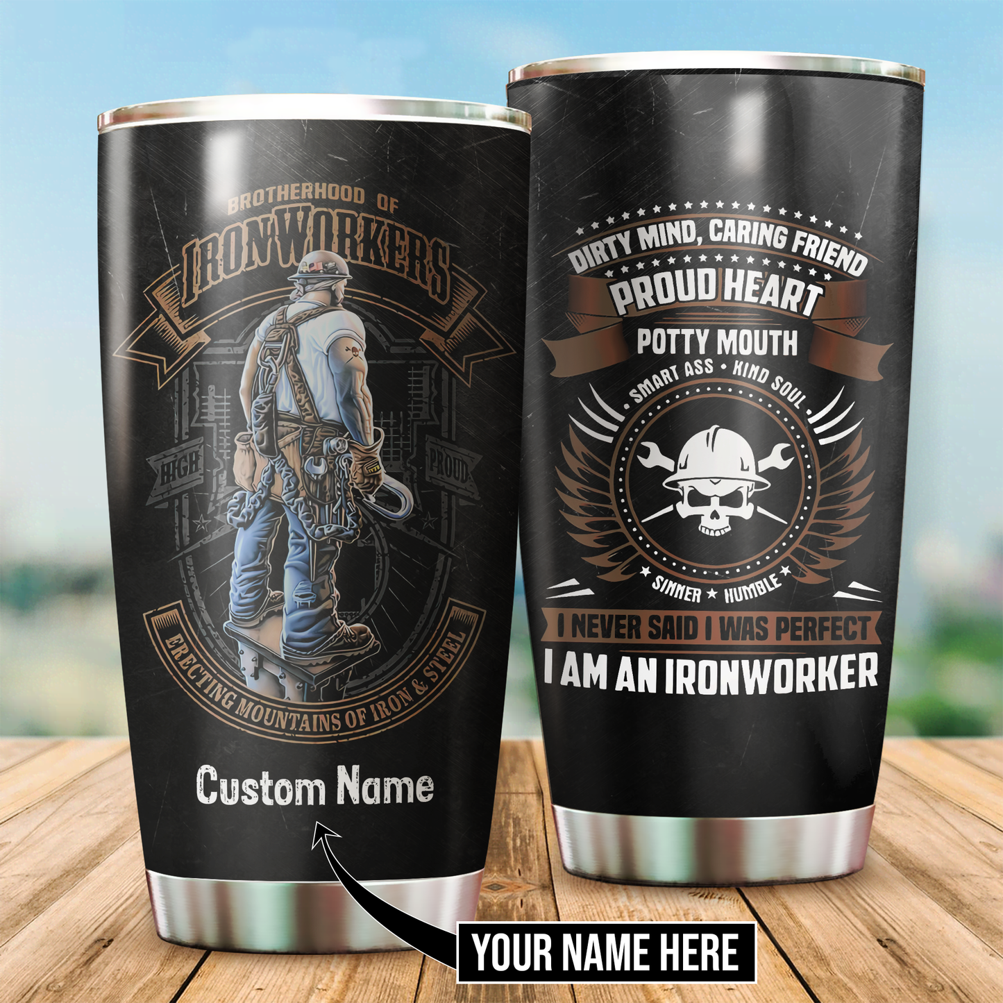 Premium Personalized 3D Printed Brotherhood Of IronWorkers Stainless Tumbler