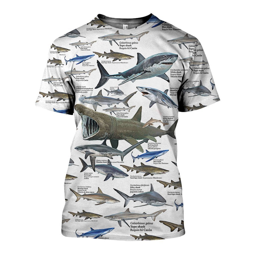 3D All Over Printed Shark Types Shirts-Apparel-HP Arts-T-Shirt-S-Vibe Cosy™