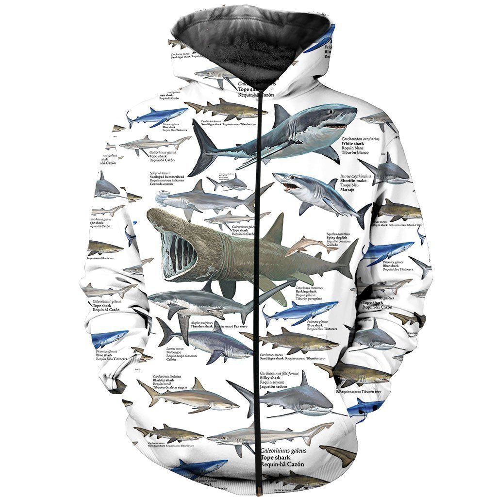3D All Over Printed Shark Types Shirts-Apparel-HP Arts-ZIPPED HOODIE-S-Vibe Cosy™
