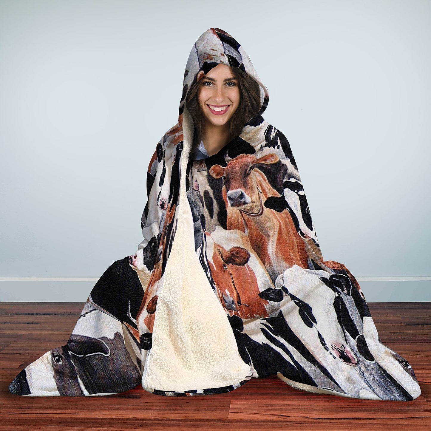 Hooded Blanket - Dairy Cattle Fabric-Hooded Blanket-wc-fulfillment-Adult 80"x55"-Vibe Cosy™