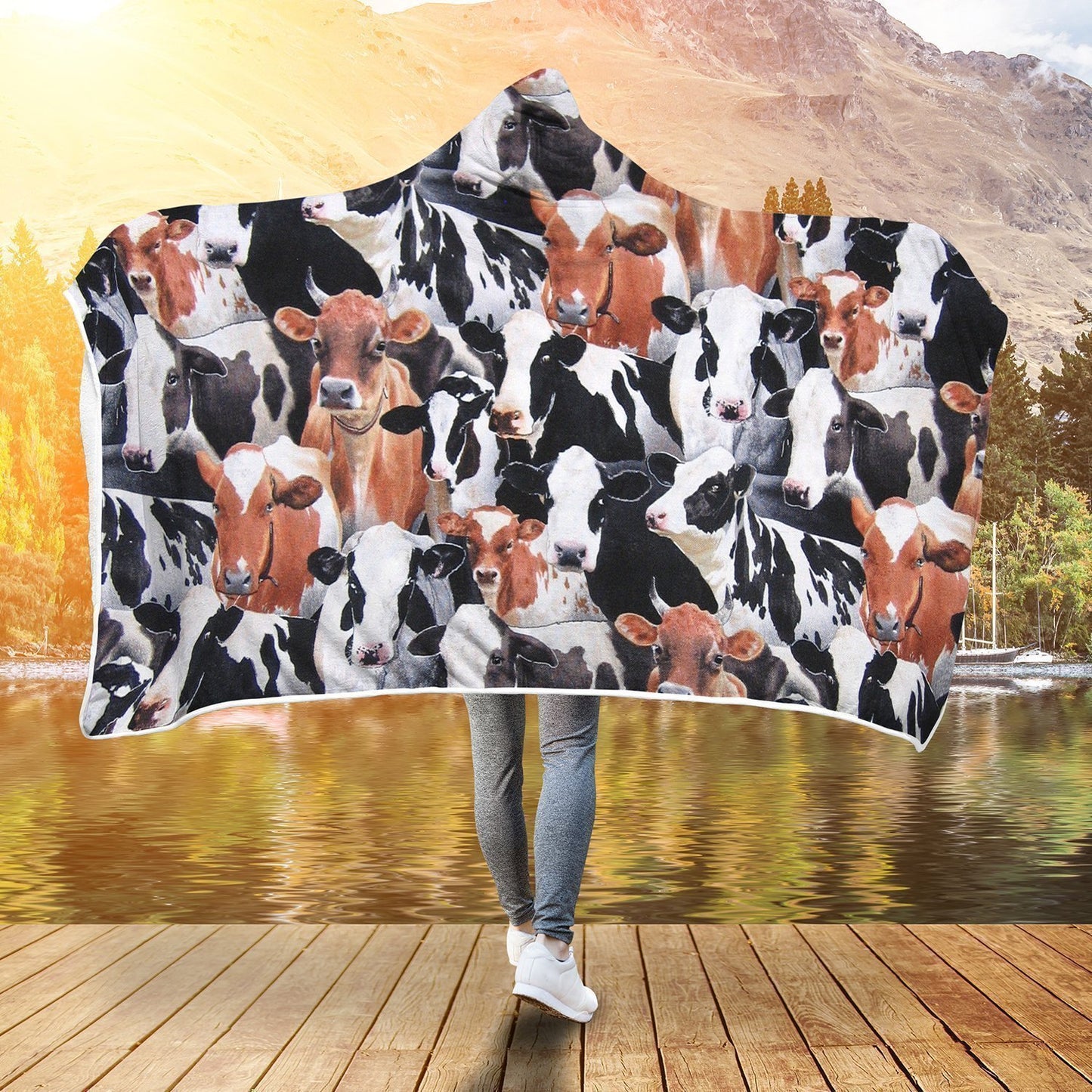 Hooded Blanket - Dairy Cattle Fabric-Hooded Blanket-wc-fulfillment-Adult 80"x55"-Vibe Cosy™