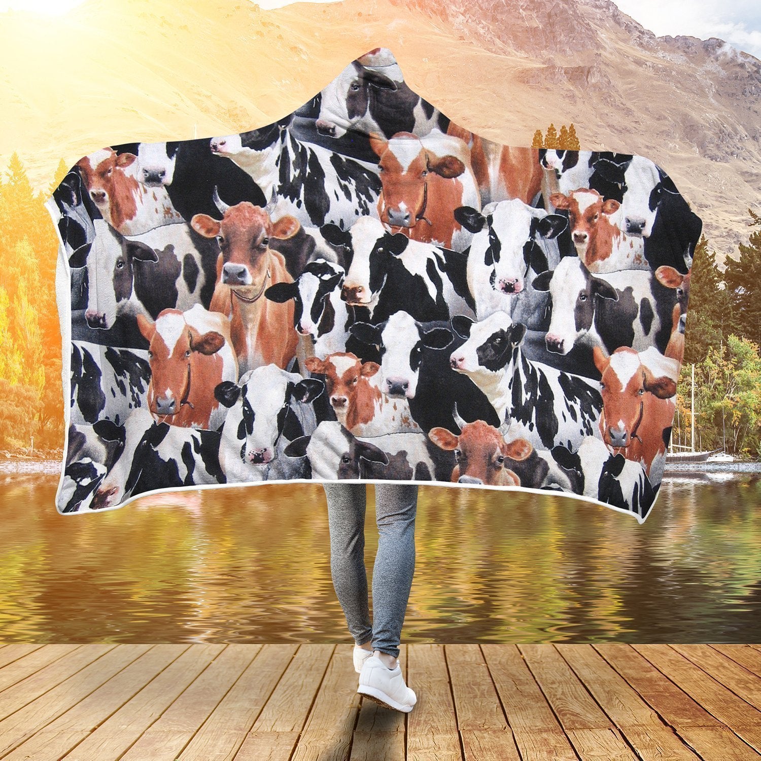 Hooded Blanket - Dairy Cattle Fabric-Hooded Blanket-wc-fulfillment-Adult 80"x55"-Vibe Cosy™