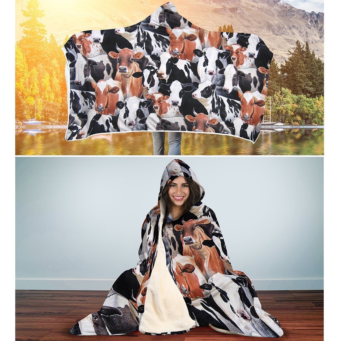 Hooded Blanket - Dairy Cattle Fabric-Hooded Blanket-wc-fulfillment-Adult 80"x55"-Vibe Cosy™