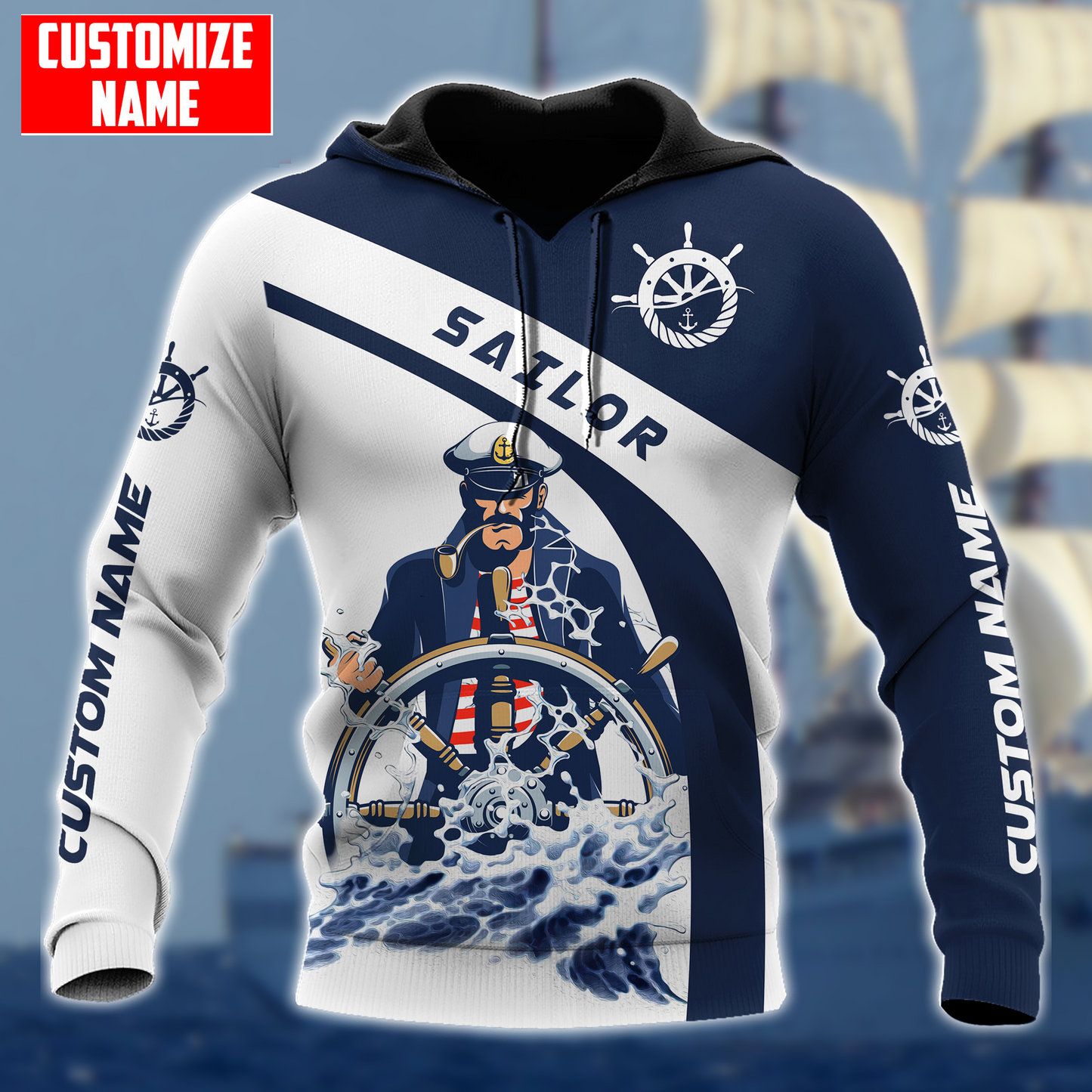 Sailor holding the Helm Custom name 3D printed shirts