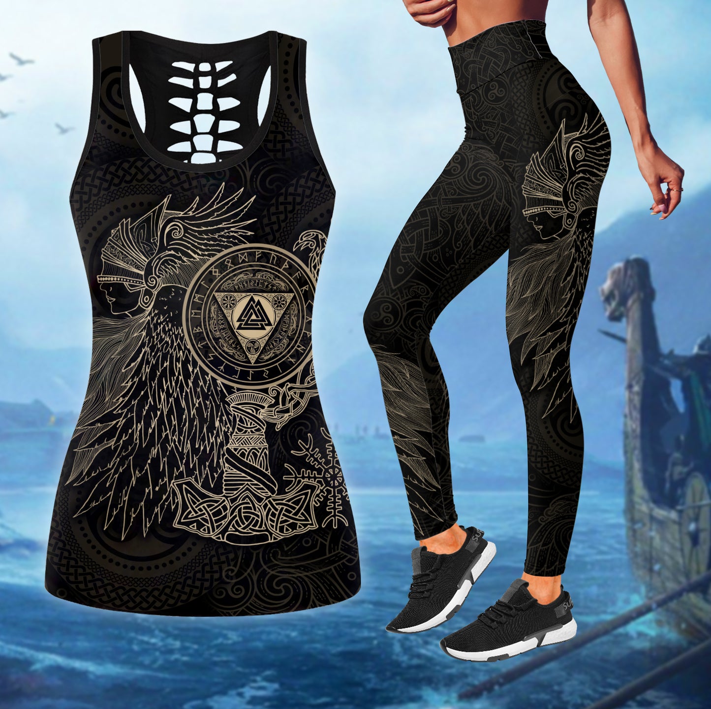 Viking - Valknut with Helm of Awe Combo Tank Top + Legging