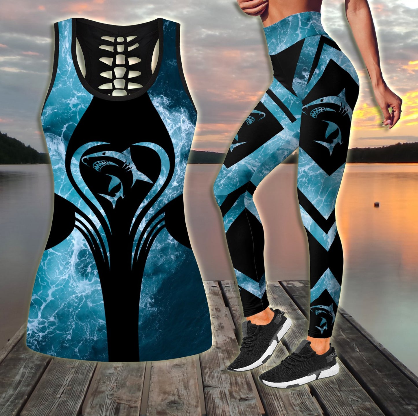Shark fishing gear blue ocean Combo Legging + Tank TR2704203 - Amaze Style™-Apparel