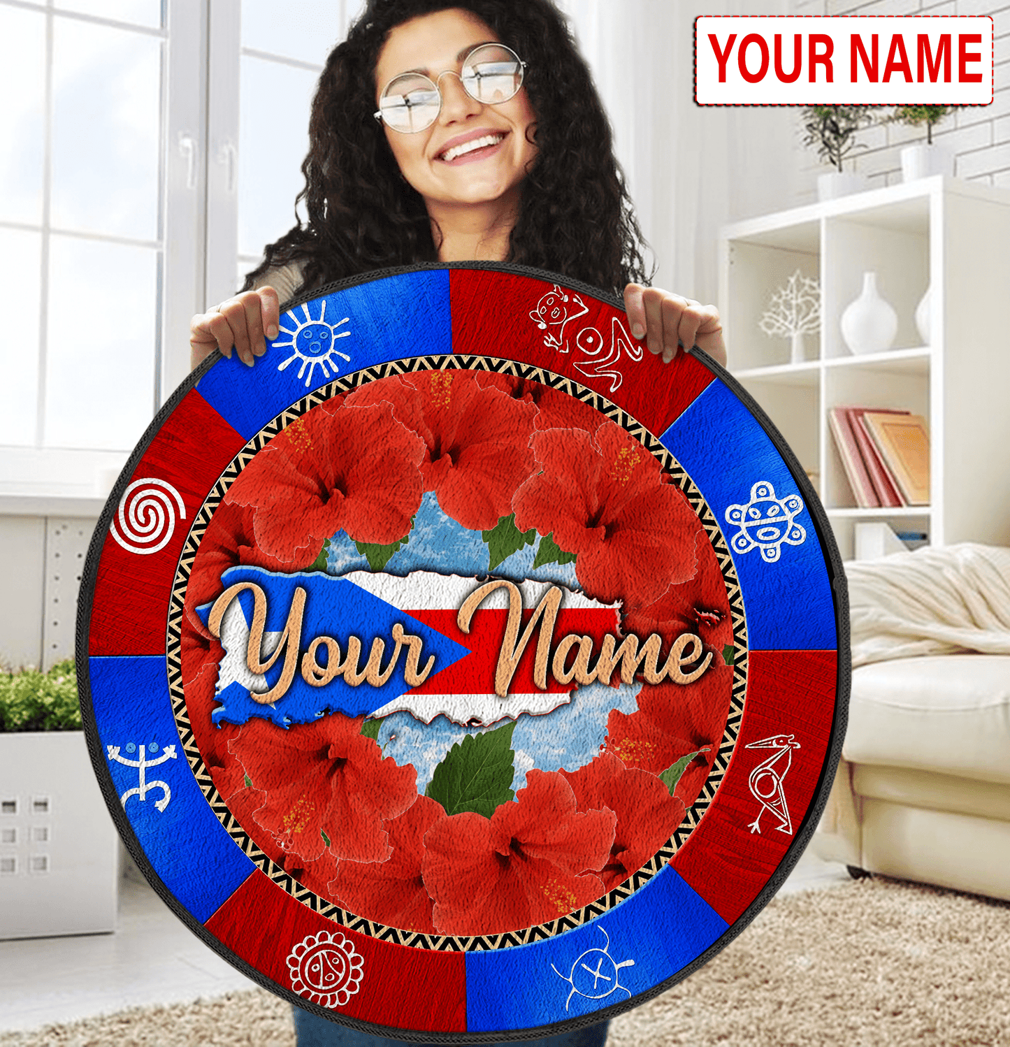 Customize Name Puerto rico Circle Rug