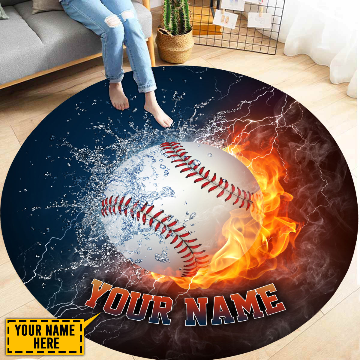Customize Name Baseball Circle Rug NTN29052103