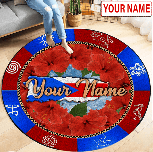 Customize Name Puerto rico Circle Rug
