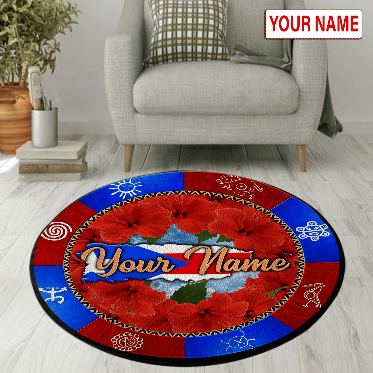 Customize Name Puerto rico Circle Rug