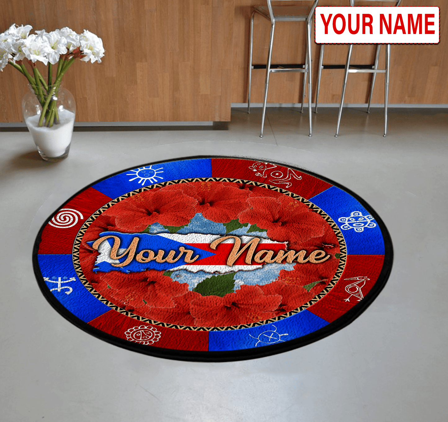 Customize Name Puerto rico Circle Rug