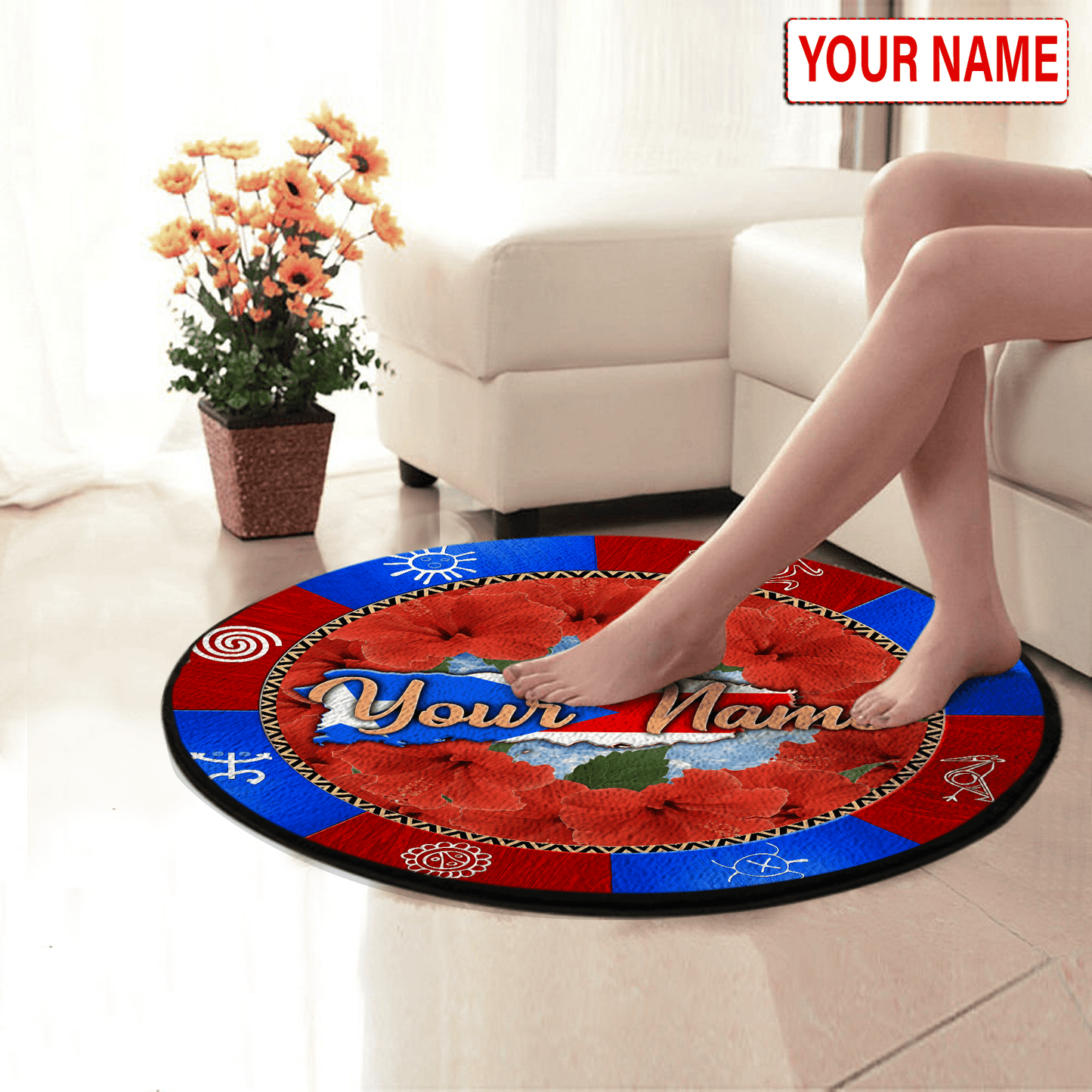 Customize Name Puerto rico Circle Rug