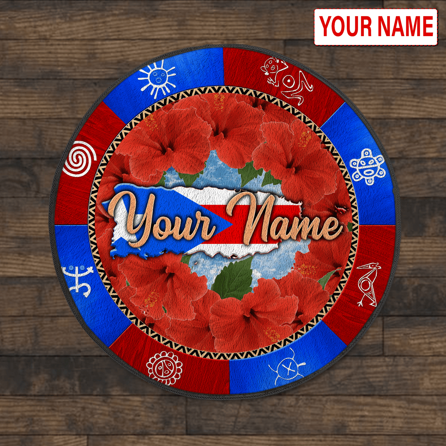 Customize Name Puerto rico Circle Rug