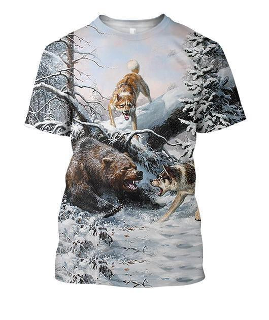 All Over Print Bear Hunting-Apparel-HbArts-T-Shirt-S-Vibe Cosy™