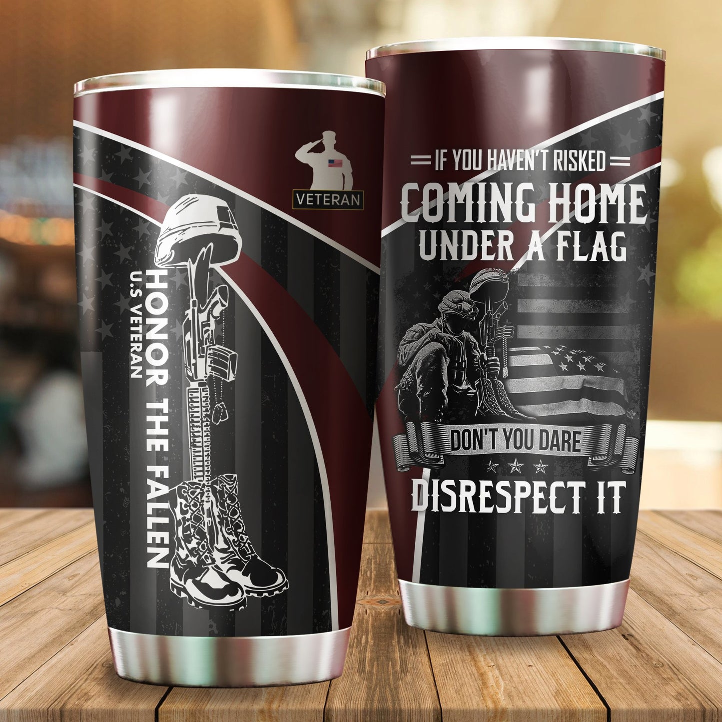 Veteran Honor the fallen Coming Home under a Flag Soldier stainless steel tumbler