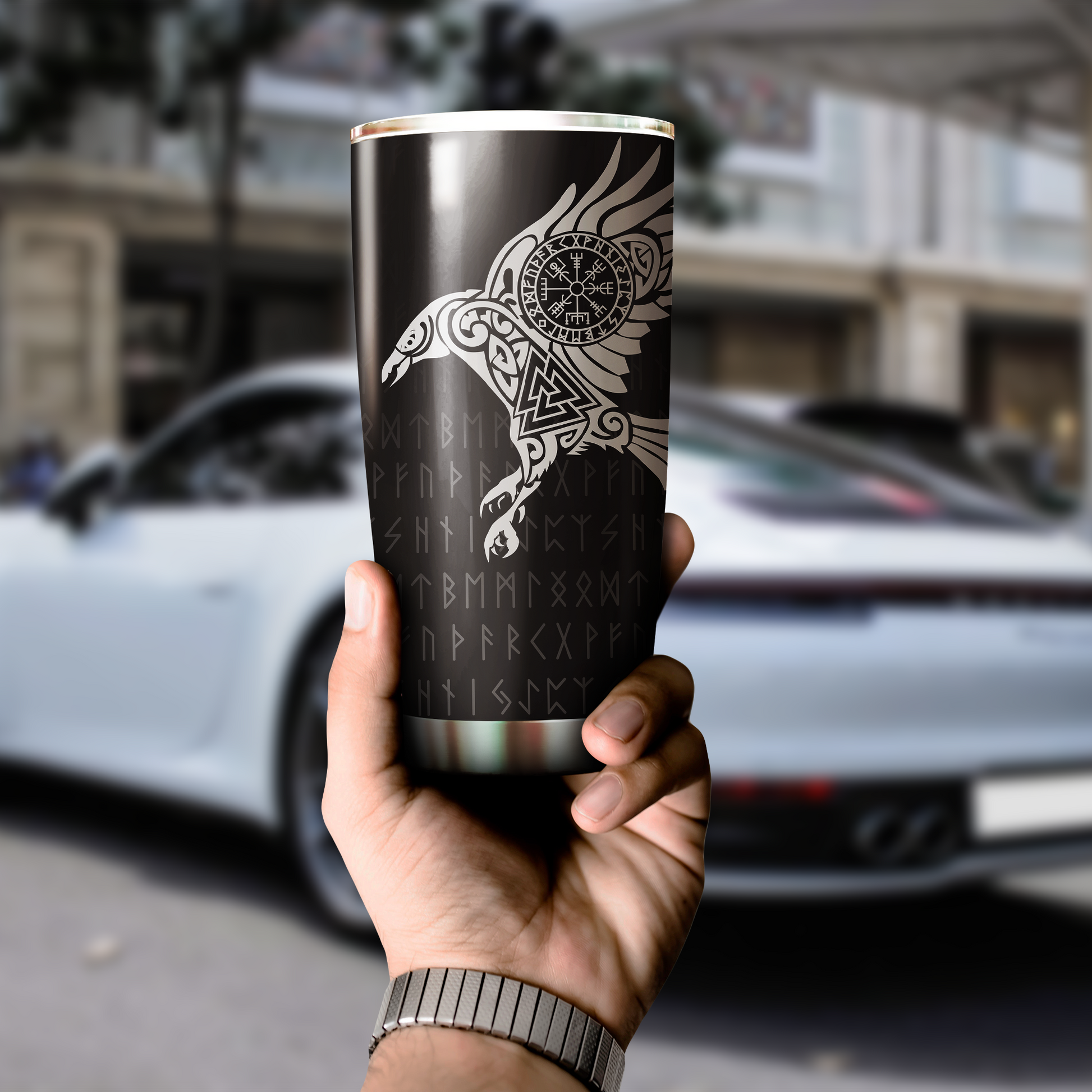 Vikings - The Raven of Odin Tattoo Tumbler-HP Arts-Vibe Cosy™