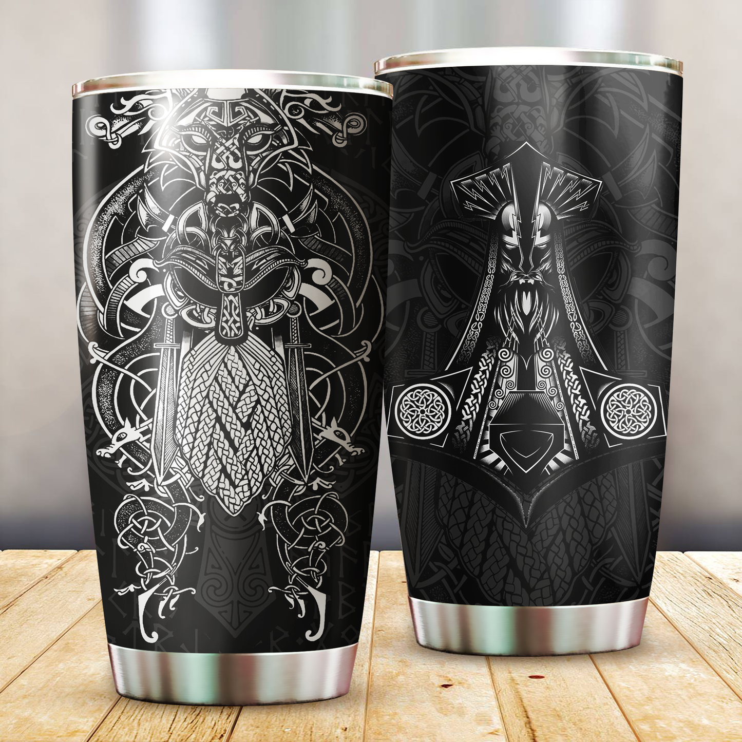 Vikings - Odin Tatoo Style Tumbler-HP Arts-Vibe Cosy™