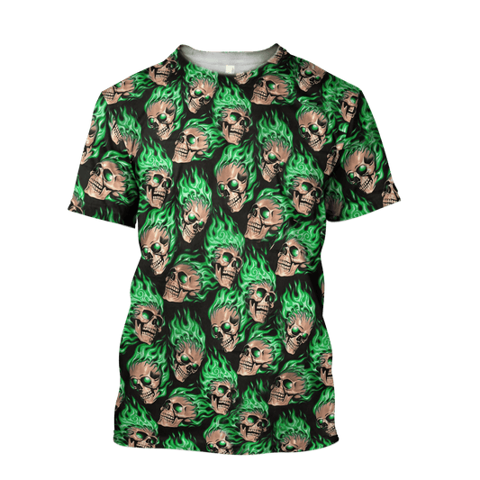 Skull Unisex Tshirt Green Flames Ver KL14122101