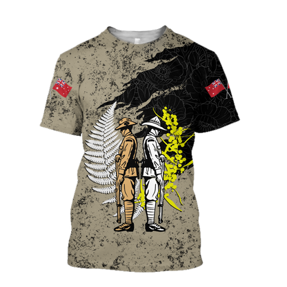 Anzac day in my heart Australia and Kiwi Veteran 3D print shirt