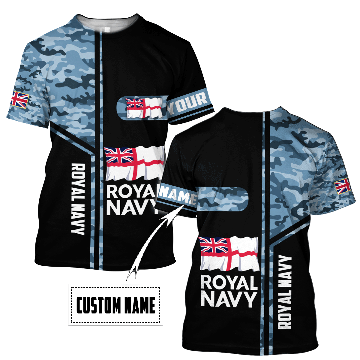 Custom name British Navy Camo 3D Design print shirts