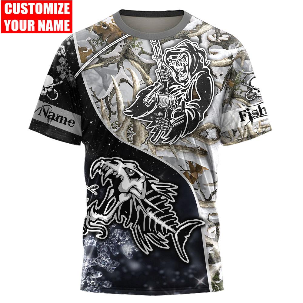 Custom name Fishing skull Ice Camo fishing shirts for men and women HHT21102103
