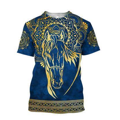 3D All Over Printed Horse Pattern in Blue Unisex Shirts XT  HHT27012102JJ