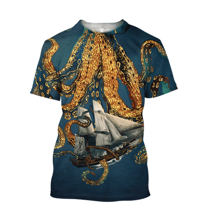 Premium Unisex Hoodie Black And White Kraken Octopus King of The Seven Seas ML