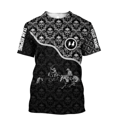 Personalized Name Bull Riding 3D All Over Printed Unisex Shirts Team Roping Black Pattern