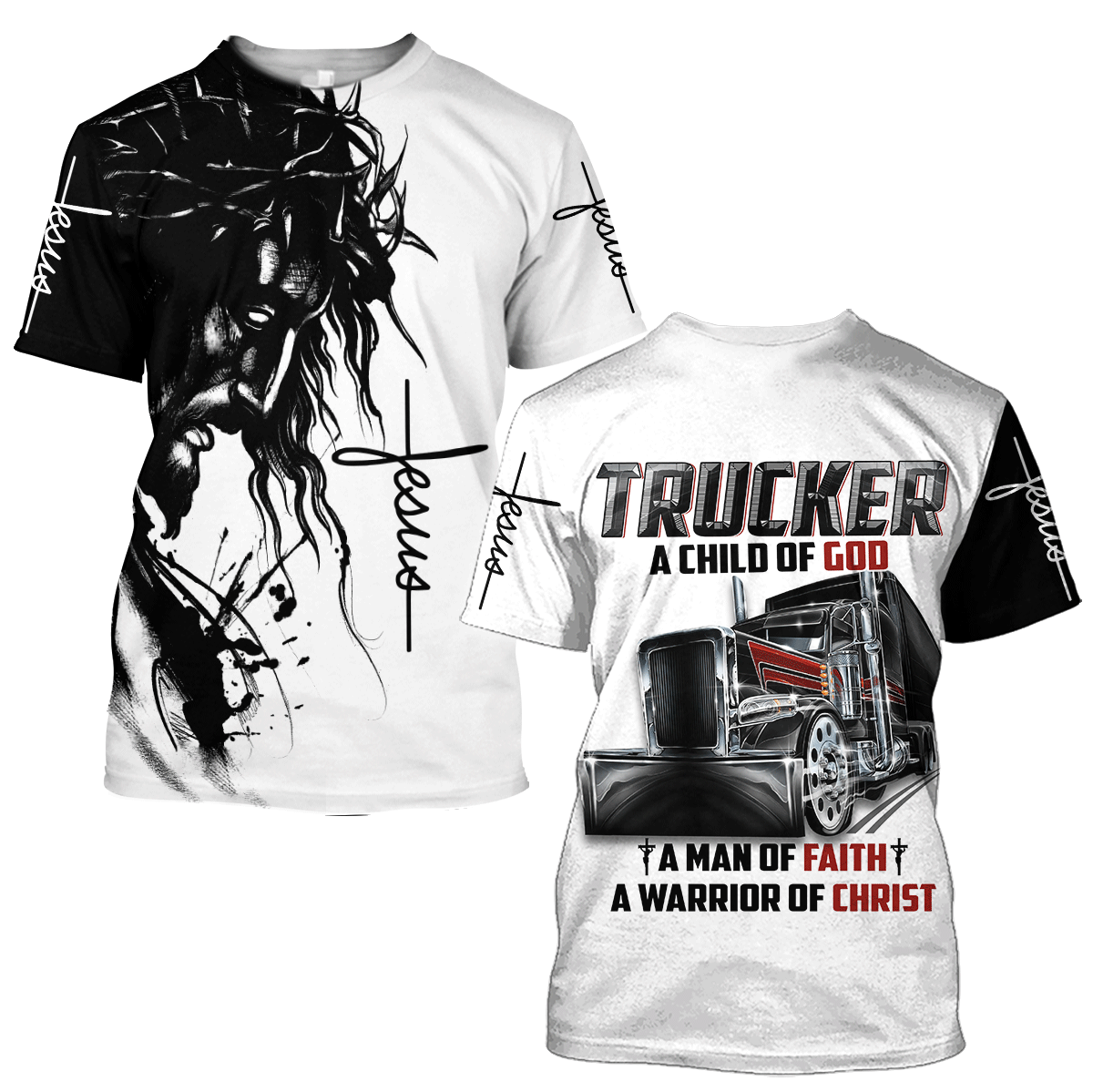 Premium Unisex All Over Printed Jesus Trucker Shirts MEI