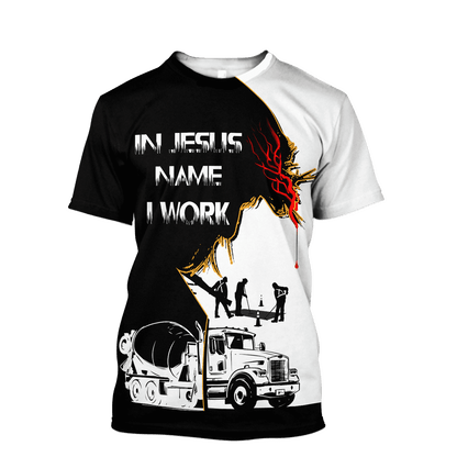 Concrete Finisher In Jesus  Name I Work Black White 3D printed shirts