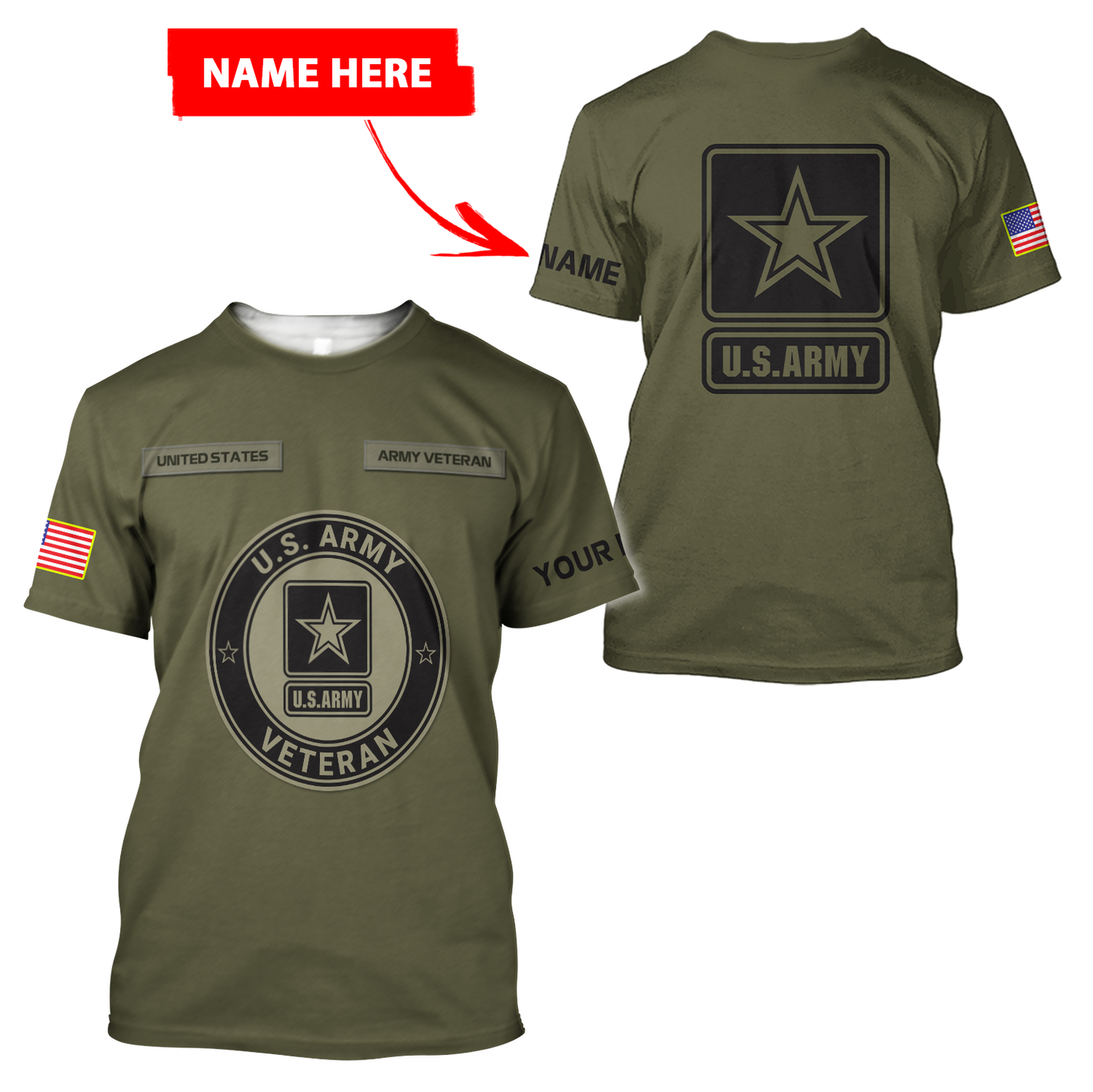 Personalized Name US Army 3D All Over Printed Shirts PD19042103