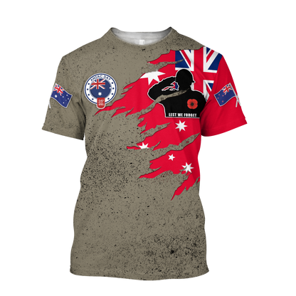 Anzac day remembrance Kiwi and Australia Veteran uniforms 3D print shirt