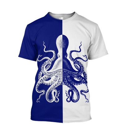 Premium Unisex Hoodie Blue And White Kraken Octopus King of The Seven Seas ML