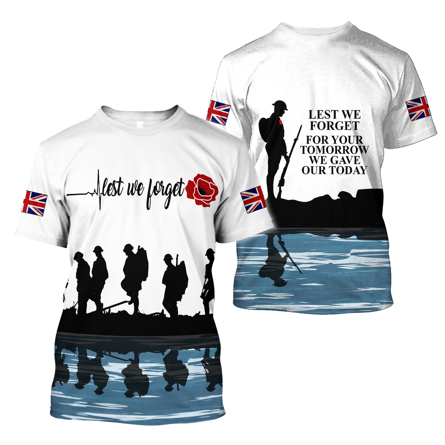 Lest we forget Honor the fallen UK Veteran 3D print shirts
