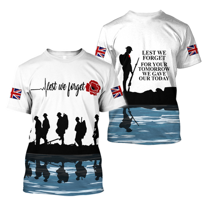 Lest we forget Honor the fallen UK Veteran 3D print shirts