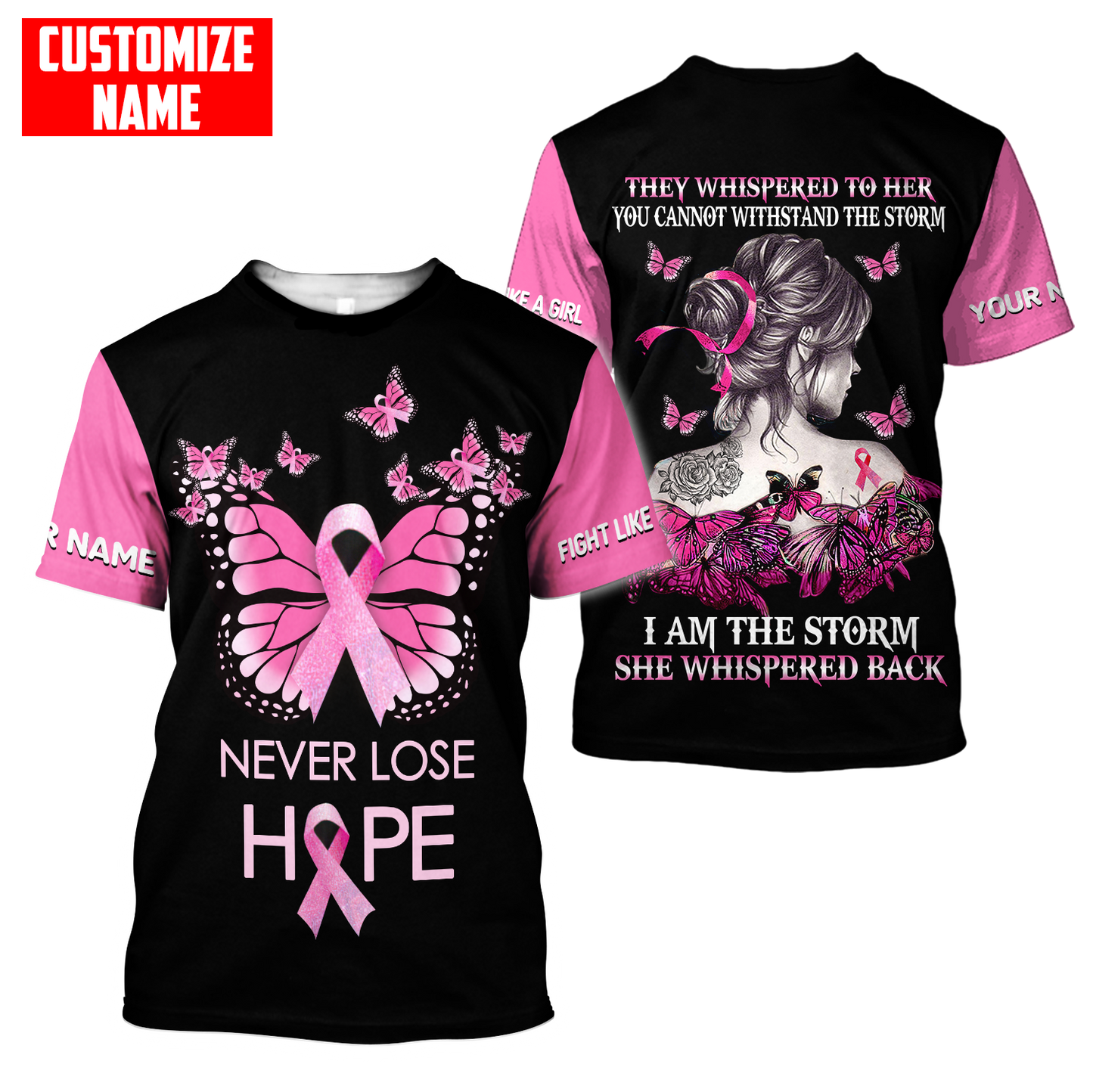 Breast cancer butterfly never lose hope custom name 3D All Over Printed Shirt