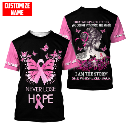 Breast cancer butterfly never lose hope custom name 3D All Over Printed Shirt