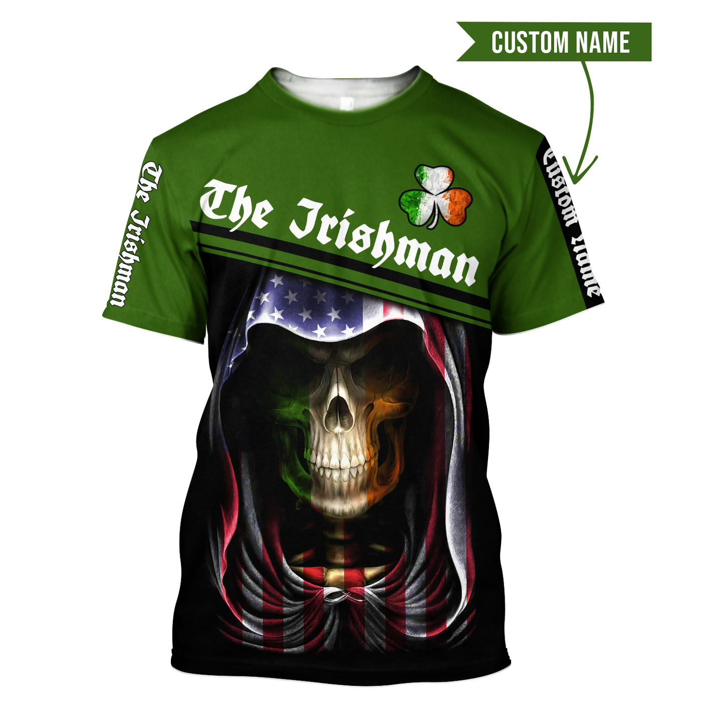 3D All Over Printed Irish Skull St Patrick Day  Unisex Shirts Custom Name XT