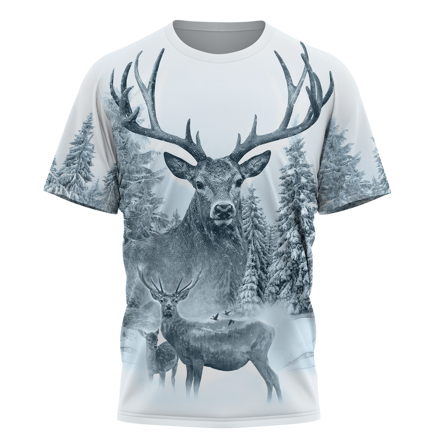 White Deer Hunting 3D All Over Printed Shirts for Women