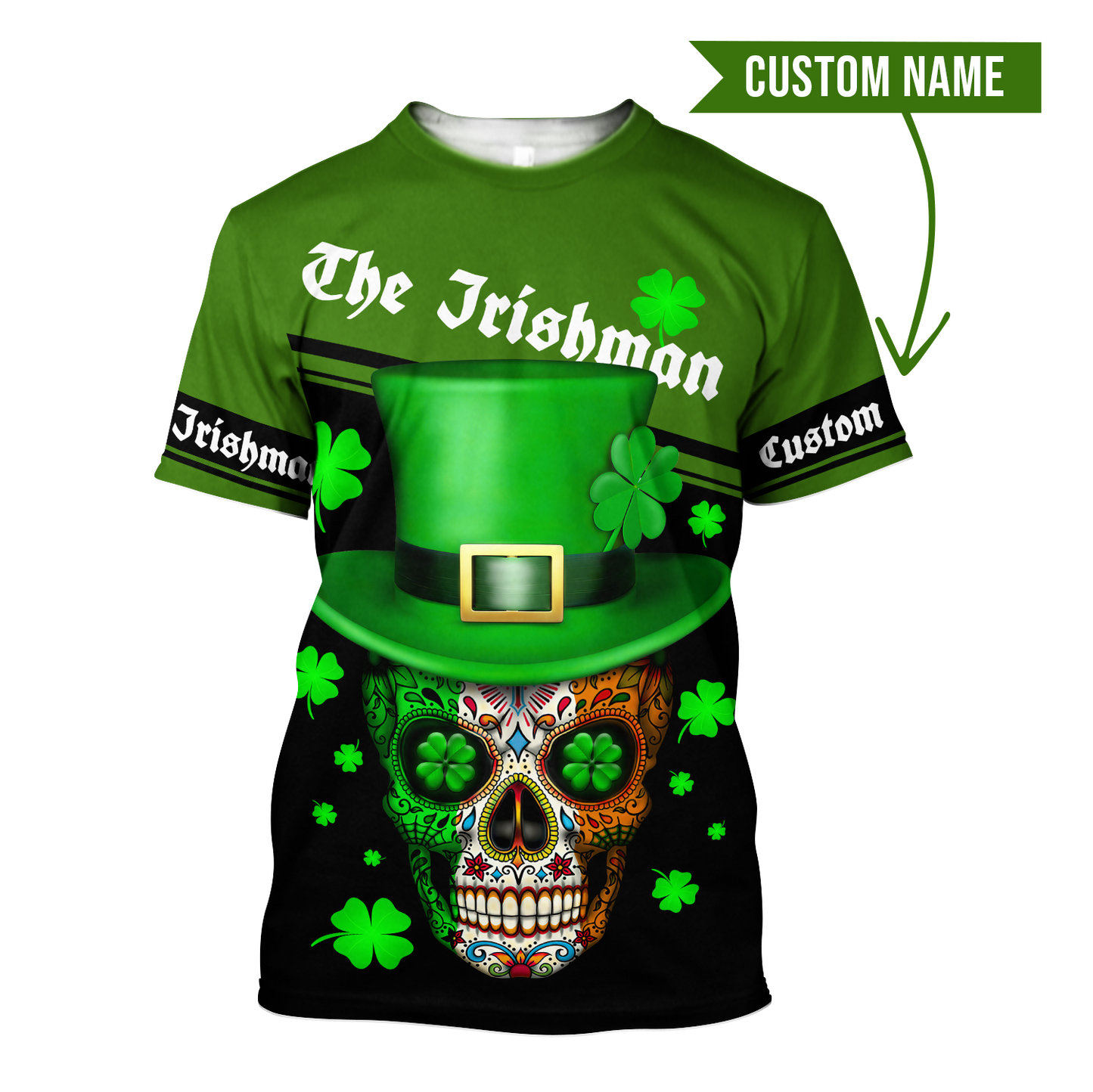 3D All Over Printed  Skull Irish St Patrick Day Unisex Shirts Custom name XT