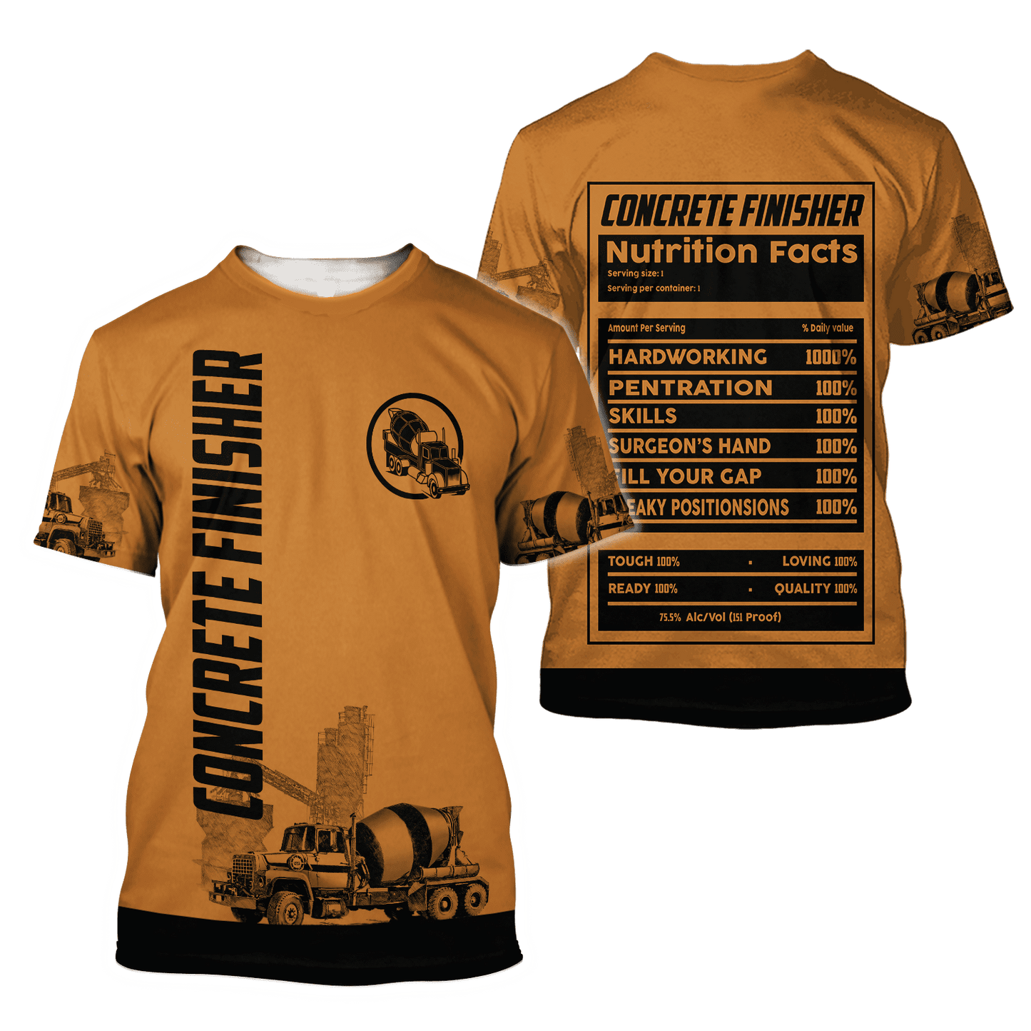 Concrete Finisher Nutrition Facts 3D printed shirts