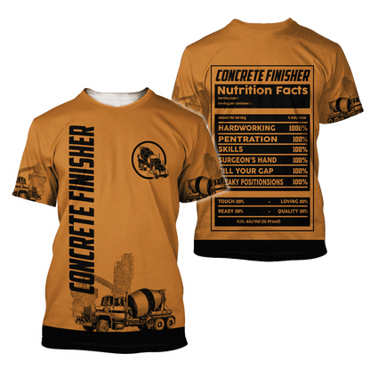 Concrete Finisher Nutrition Facts 3D printed shirts