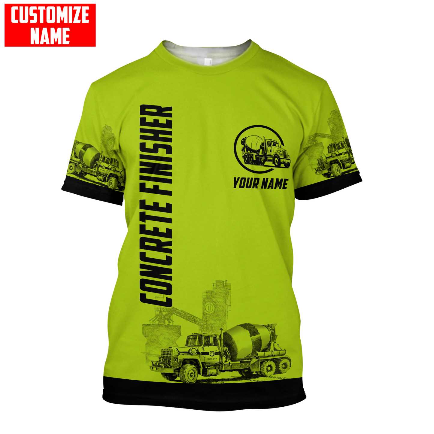 Concrete Finisher Green Safety Custom name 3D printed shirts
