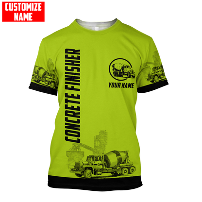 Concrete Finisher Green Safety Custom name 3D printed shirts
