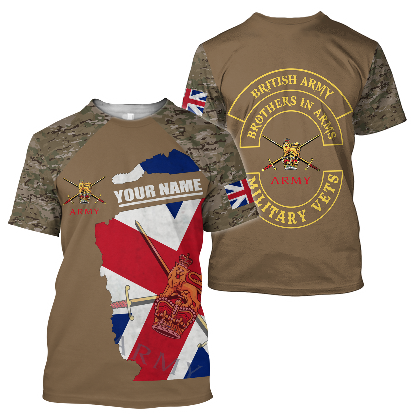 Custom name British Army Brothers in arms UK Veteran 3D print shirts