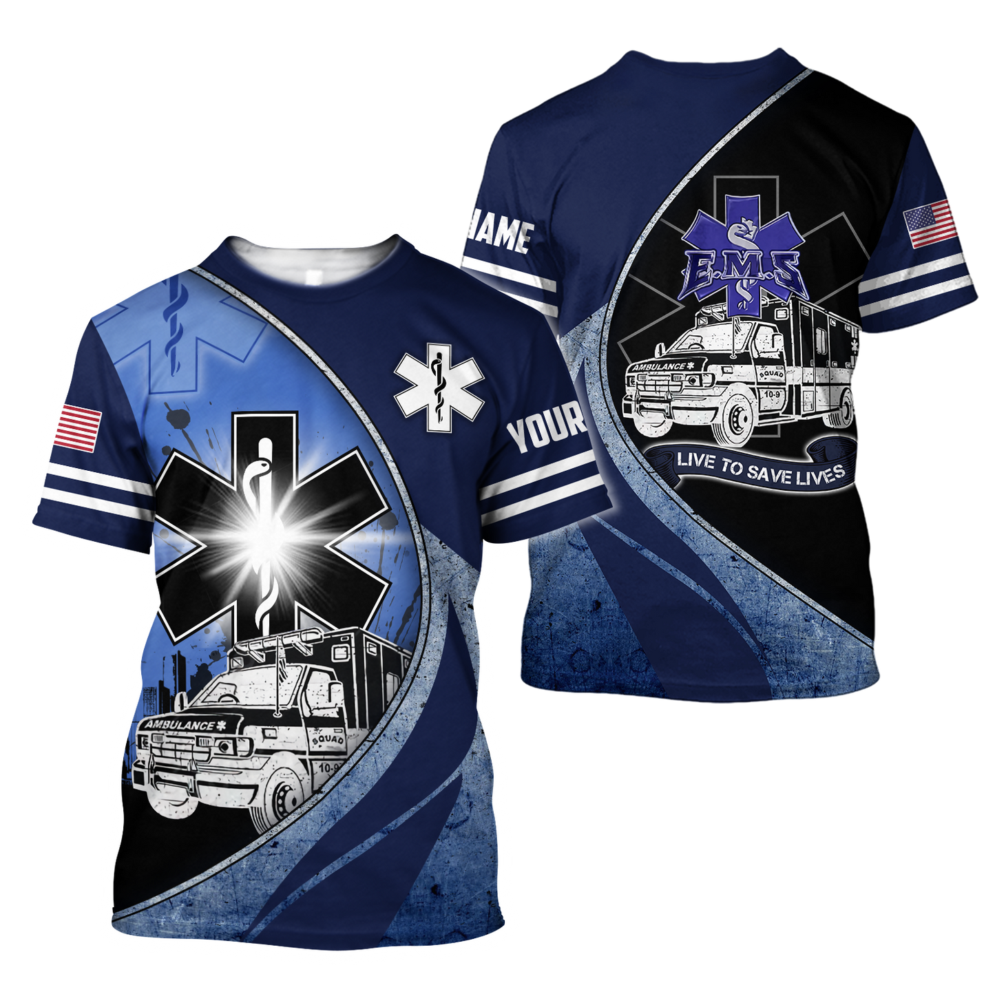 Premium Customized Name n Flag 3D All Over Printed Unisex Shirts For EMS Worker